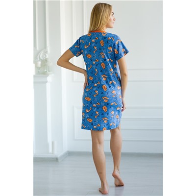 Ночная сорочка женская из интерлока с коротким рукавом Лисичка синий