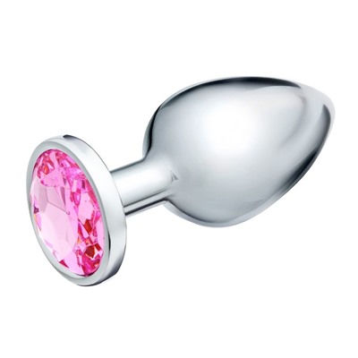 Анальная пробка Оки- Чпоки, серебряная, кристалл розовый, D = 40 мм