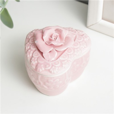 Шкатулка керамика сердце "Роза на кружеве" МИКС 6х6х6,7 см