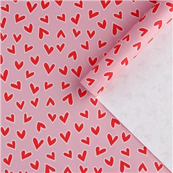 Бумага крафтовая белая «Красные сердечки», 50 x 70 см