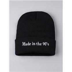 Шапка вязаная для мальчика на отвороте надпись "Made in the 90's", черный