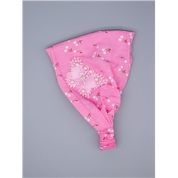 Косынка для девочки на резинке, вишенки, сбоку ажурный розовый бантик с бусинами, розовый