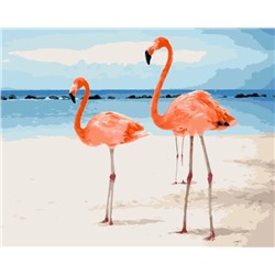 Картина по номерам "Парочка фламинго на берегу" 50х40см