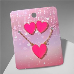 Гарнитур 2 предмета: серьги, кулон "Сердце" with love, цвет розовый в золоте, 36см