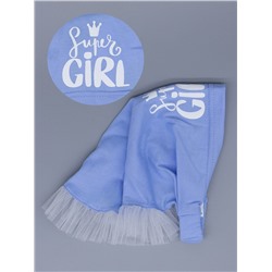 Косынка трикотажная для девочки на резинке с белыми рюшами из фатина, SUPER GIRL, голубой