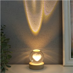 Сувенир стекло подсветка "Облачное сердечко" d=6 см подставка дерево, USB 6,5х6,5х7,5 см