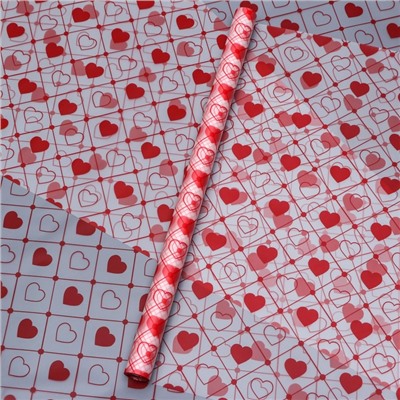 Пленка матовая прозрачная "Сердца", 58 см x 10 м, красный