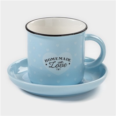Чайная пара керамическая «Влюбленность», 2 предмета: чашка 200 мл, блюдце d=12,5 см, цвет МИКС