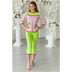 Пижама подростковая Катя зеленый клубничка