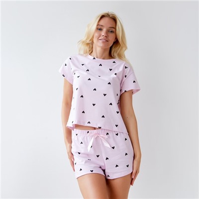 Пижама женская KAFTAN "Сердечки" футболка, шорты, размер 48-50