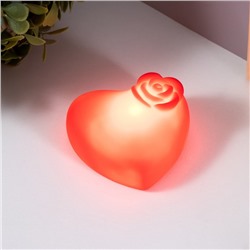 Ночник Сердце с цветочком LED красный 3,2х6х6,5 см