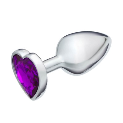 Анальная пробка Оки- Чпоки, серебряная, кристалл фиолетовый, в форме сердца, D = 28 мм