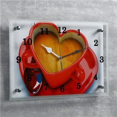 Часы-картина настенные, серия: Кухня, "Чашка кофе сердце", 25х35 см