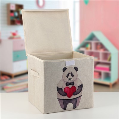 Короб стеллажный для хранения с крышкой «Влюблённая панда», 30×30×28,5 см