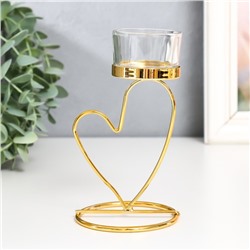 Подсвечник металл, стекло на 1 свечу "Сердечко" d-4,5 см золото 8х8х14,5 см