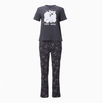 Комплект домашний женский (футболка, брюки), цвет графит, размер 42 (XS)