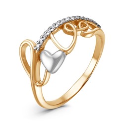 Кольцо Love, позолота с выборочным родированием, 16,5 размер