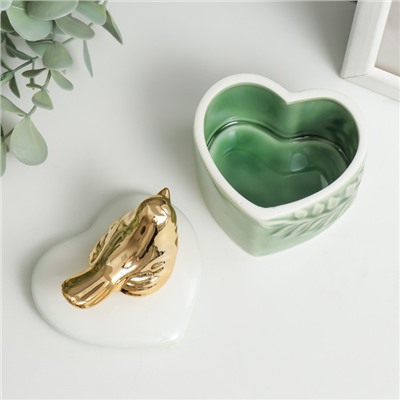 Шкатулка керамика сердце "Золотая птица. Лист" МИКС 9х6,8х7,5 см