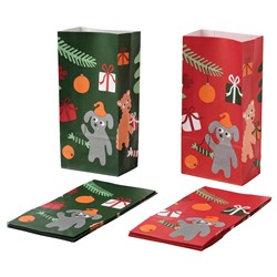 VINTER 2021 ВИНТЕР 2021, Бумажный пакет, анималистический орнамент зеленый/красный, 12x24 см