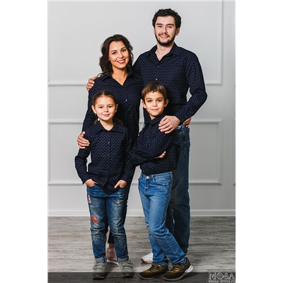 Комплект рубашек в стиле Family Look для мамы, папы, дочки и сына М-1001