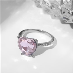 Кольцо "Драгоценность" сердце, цвет розовый в серебре, размер 16