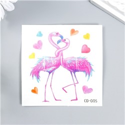 Татуировка на тело цветная "Влюблённые фламинго" 8 х 8 см