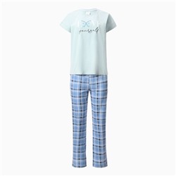 Комплект женский домашний LOVE (футболка, брюки), цвет голубой, размер 44