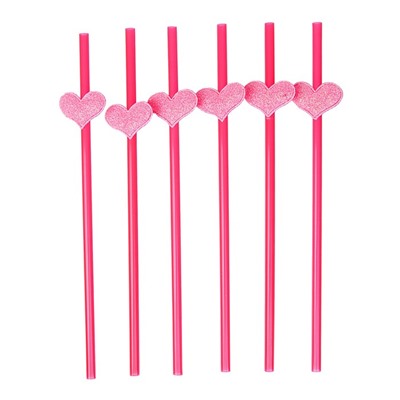 Трубочки для коктейля «Сердце», набор 6 шт, цвет розовый, виды МИКС