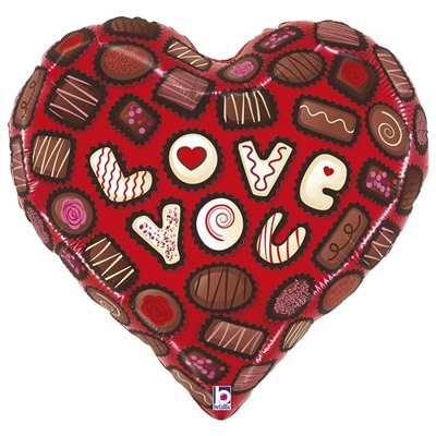 Шар фольгированный 23" "Люблю Тебя", шоколадное сердце
