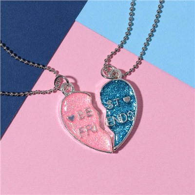 Кулоны "Неразлучники" пара сердец, цвет розово-голубой в серебре, 45 см