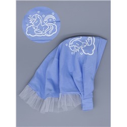 Косынка для девочки на резинке с белыми рюшами из фатина, единорог на облаке, голубой