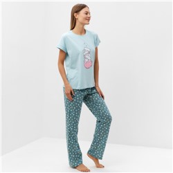 Комплект домашний женский "Котята" (футболка/брюки), цвет голубой, размер 44