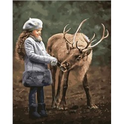 Картина по номерам "Девочка и олень" 50х40см