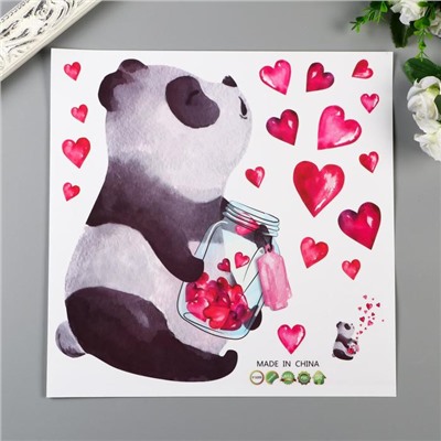 Наклейка пластик интерьерная "Панда с сердечками" 30х30 см
