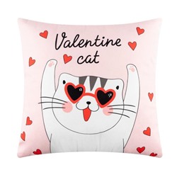 Подушка "Этель" Valentine cat, 40х40 см, велюр, 100% п/э