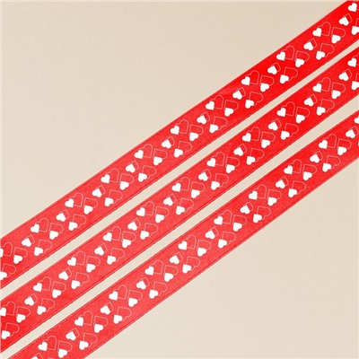 Лента атласная «Сердечки», красная, 4 см × 25 ярдов (22,5 м)
