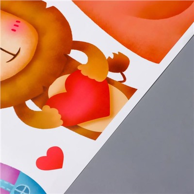 Наклейка пластик интерьерная цветная "Зверушки с сердечками" 60х90 см