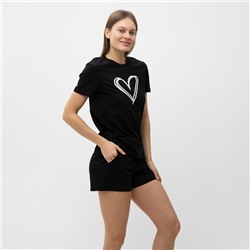 Комплект домашний женский (футболка,шорты), цвет черный, размер 44