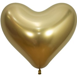 Шар латексный 14", сердце, Reflex, хром, набор 50 шт., золото (970)