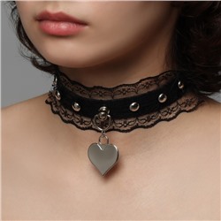 Чокер "Искушение" кружево и сердце, цвет чёрный в серебре, 40 см