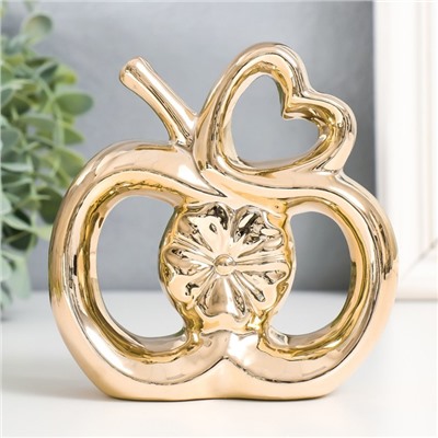 Сувенир керамика "Яблоко с цветком и сердцем" золото 13х6х15 см