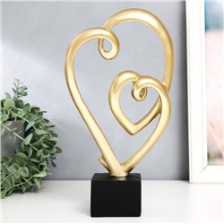 Сувенир полистоун "Двойное золотое сердце" на чёрной подставке 15,5х7х29 см