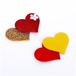 Сердечки декоративные, набор 5 шт., размер 1 шт: 5 × 3,5 см, цвет красно-золотой