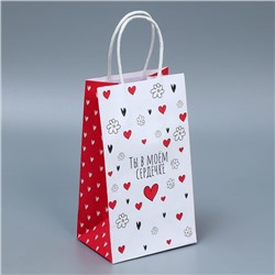 Пакет подарочный крафтовый «Ты в моём сердечке», 12 × 21 × 9 см