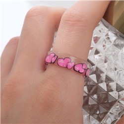 Кольцо "Прозрачное" сердца, цвет розовый, 17 размер