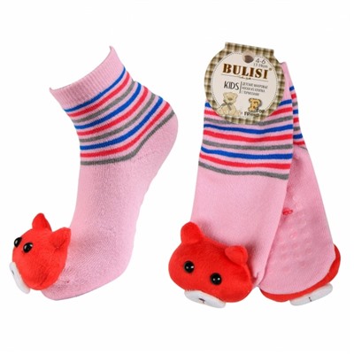 Махровые носки с тормозами и 3D игрушкой " BULISI NO.F20 " светло-розовые р:4-6лет (17-19см)