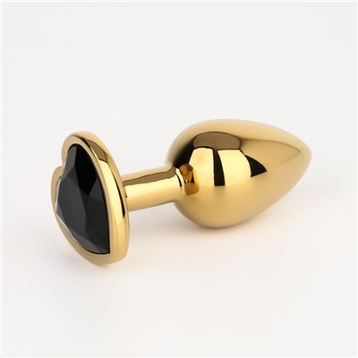 Анальная пробка Оки- Чпоки, золотая, кристалл чёрный, в форме сердца, D = 28 мм