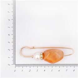 Булавка декоративная золото 7.5см Камень с бусиной 5шт перламутр персик