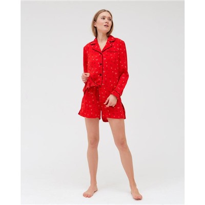 Пижама женская (рубашка, шорты) MINAKU: Light touch цвет красный, р-р 50
