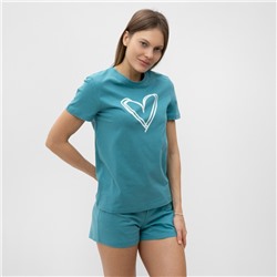 Комплект домашний женский (футболка,шорты), цвет бирюзовый, размер 44